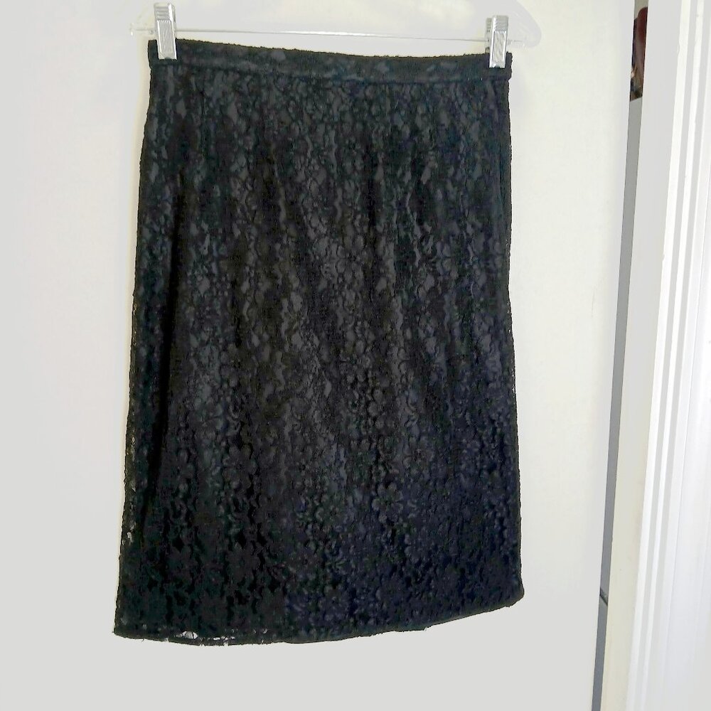 Vintage 90's 'Silk Assets' Black Lace Overlay Midi Skirt Sz M